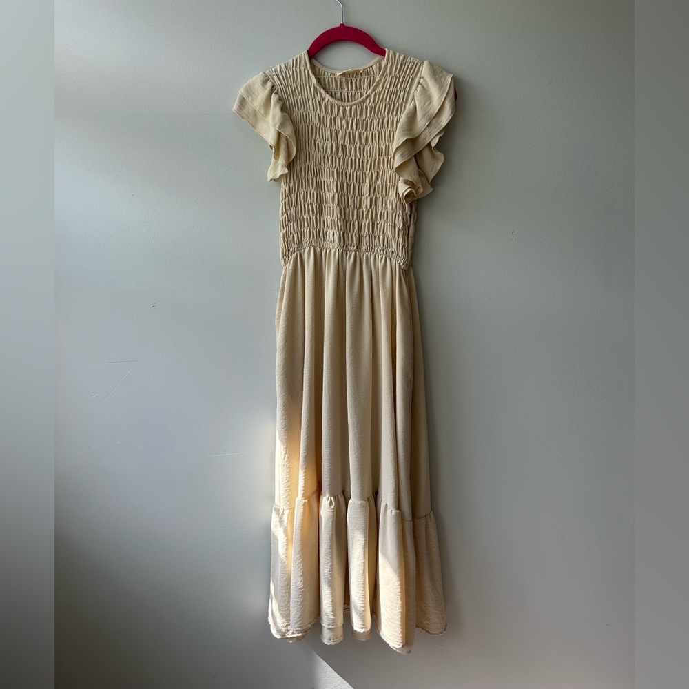 Beeson River Cream Midi Dress with Ruffled Sleeves